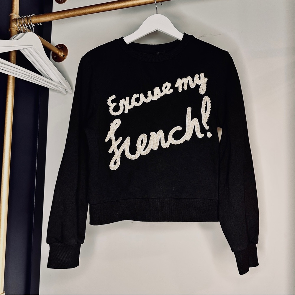 Endless Rose Black Pearl Embellished Sweatshirt Excuse My French S M